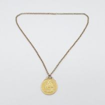 A Victorian £2 double Sovereign 1887with soldered pendant mount of belcher chain stamped 9ct, approx