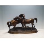 A French bronze equestrian group L'Accolade, mare and stallion, cast from a model by Pierre Jules