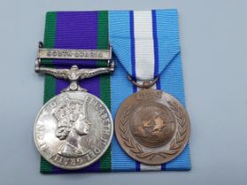 Two; Campaign Service Medal with 'South Arabia' Clasp and UN 'Cyprus' Medal engraved to 23846498