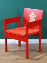 A Prince of Wales Investiture Chair designed by Lord Snowdon, with gilt Prince of Wales feathers