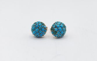 A pair of Turquoise Cluster Earrings each with dome pavé-set numerous round cabochons, approx 10mm