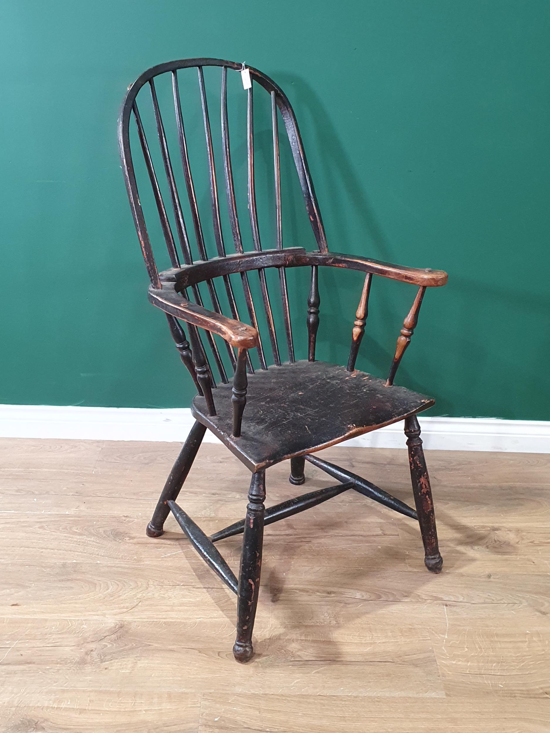 A 19th Century ash stick back Elbow Chair with early black paint remnants on turned supports - Image 2 of 11
