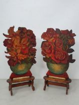 A pair of 1950's Dummy Boards in the form of Flowering Bowls on shaped supports, signed and dated "