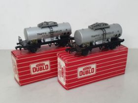 A rare Hornby Dublo 4679 un-plated walkway 'Traffic Services' Tank Wagon and a standard model for