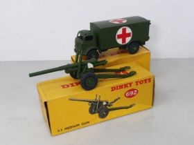 A boxed Dinky Toys No.626 Military Ambulance and No.692 5.5 Medium Gun, Nr M-M, boxes Ex plus