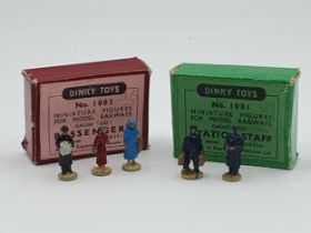 Boxed Hornby Dublo 1001 Railway Staff and 1003 Railway Passengers, rarer earlier boxes before the