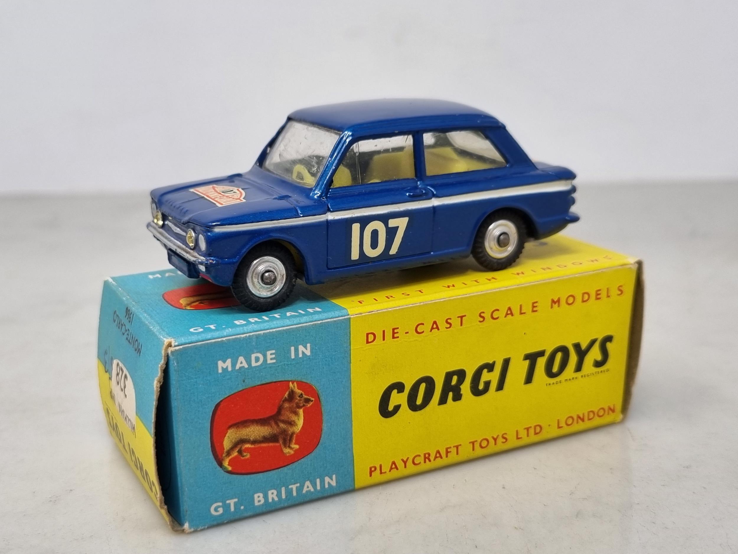 A boxed Corgi Toys No.328 Hillman Imp Monte-Carlo Rally Car, Nr M, slight loss of boot transfer, box