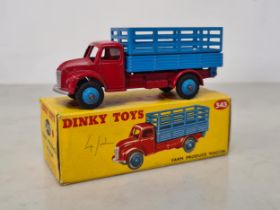 A boxed Dinky Toys No.343 Farm Produce Van with red chassis, Nr M, box Ex plus