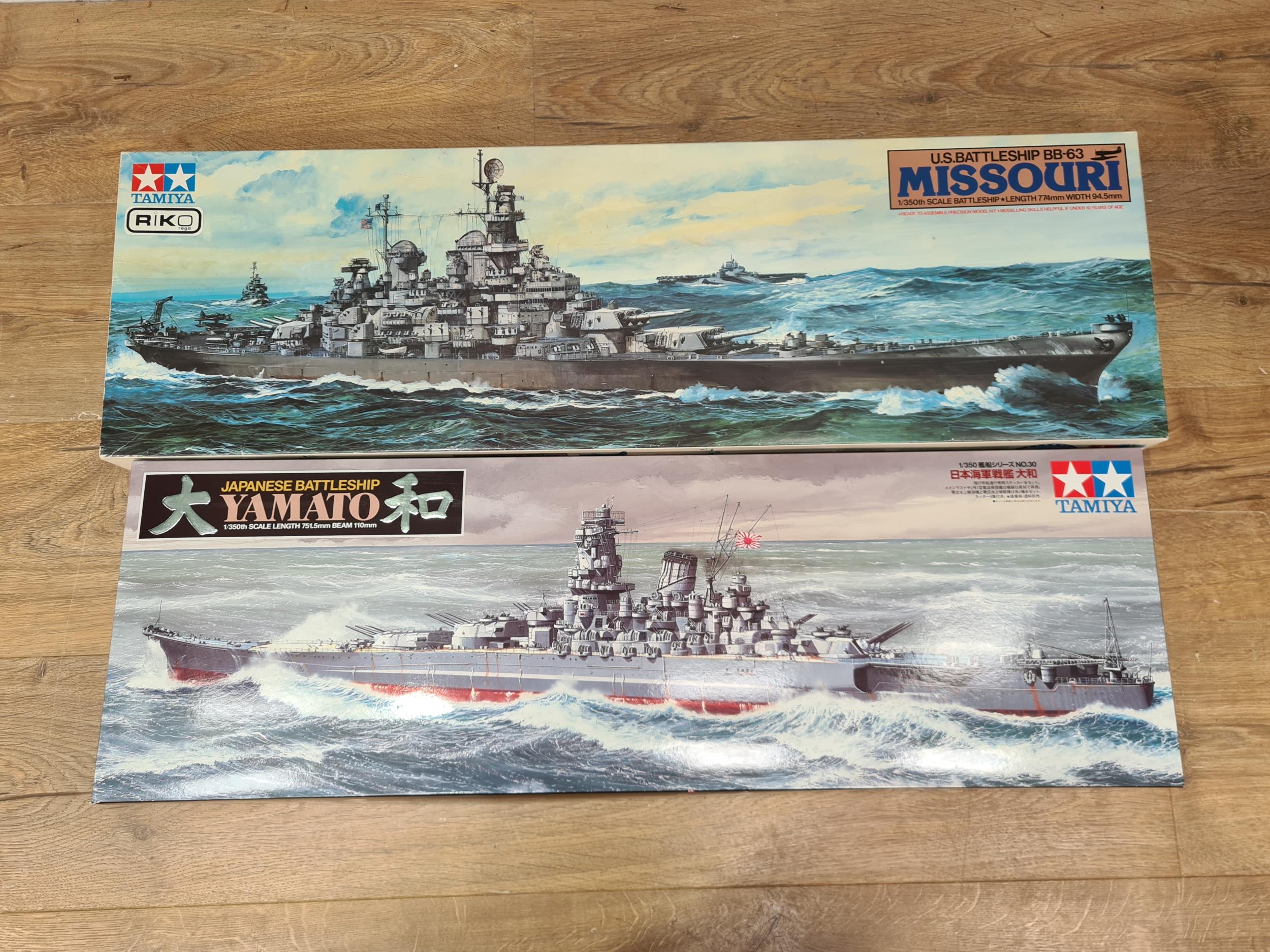 Two Tamiya 1:350 scale Plastic Kits of U.S. Battleship 'BB-63 Missouri' and Japanese Battleship '