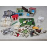 A box of Britain's plastic Farm Animals, Fences, Walls, etc.