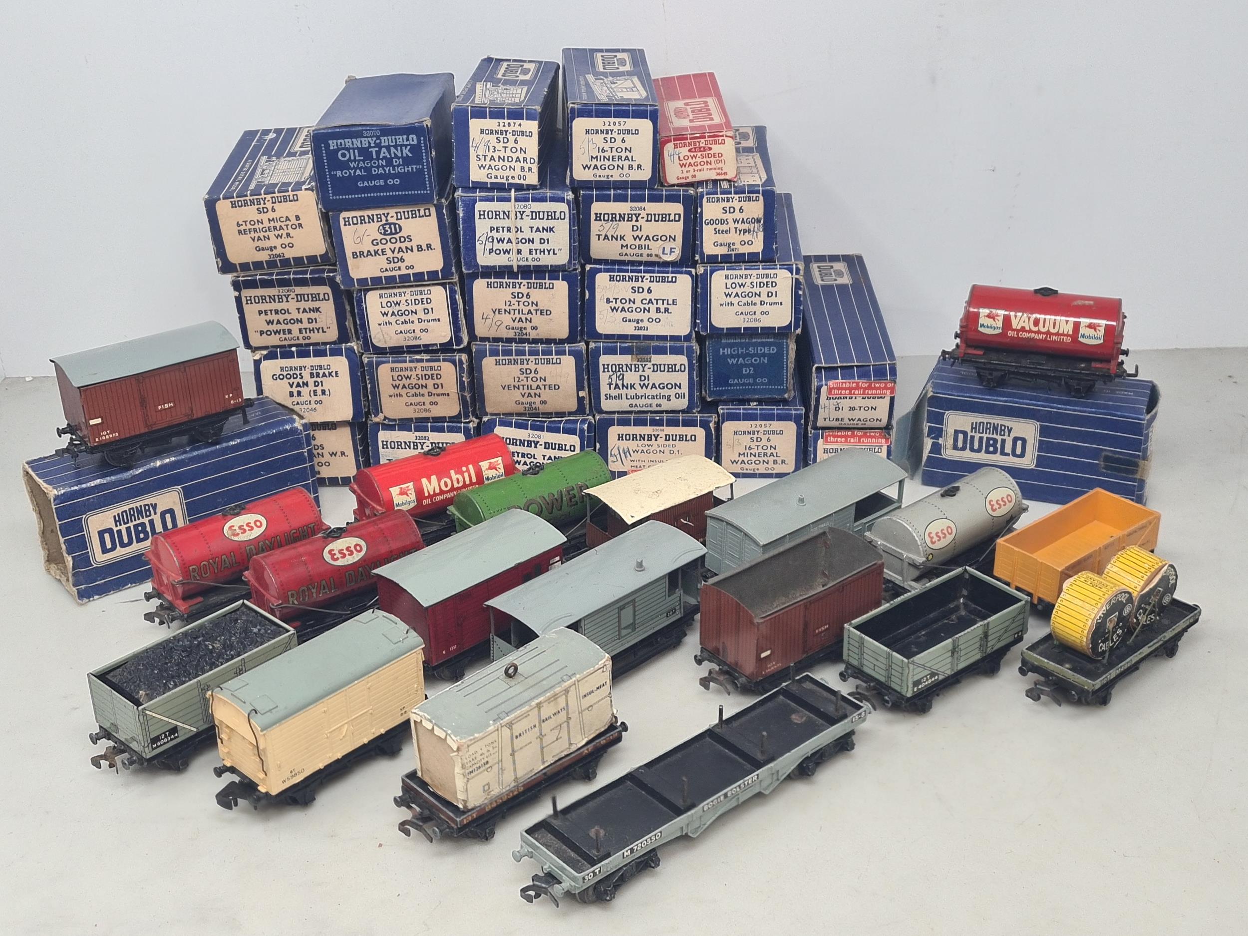 Twenty seven boxed Hornby Dublo 3-rail Wagons (some boxes missing flaps), a boxed 2-rail 4645 Low-