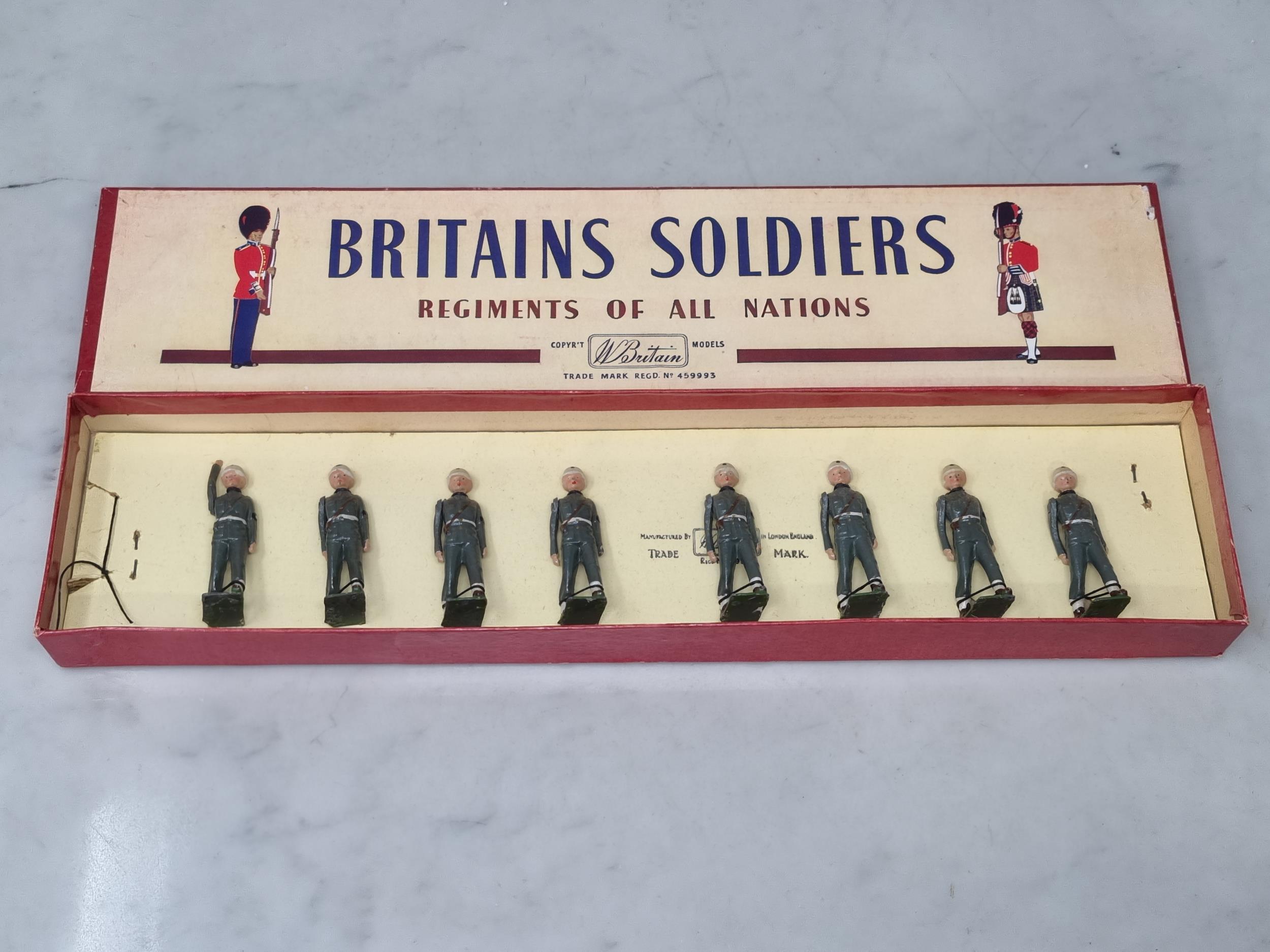 A boxed Britains No.2021 set of United States Military Police 'Snowdrops'