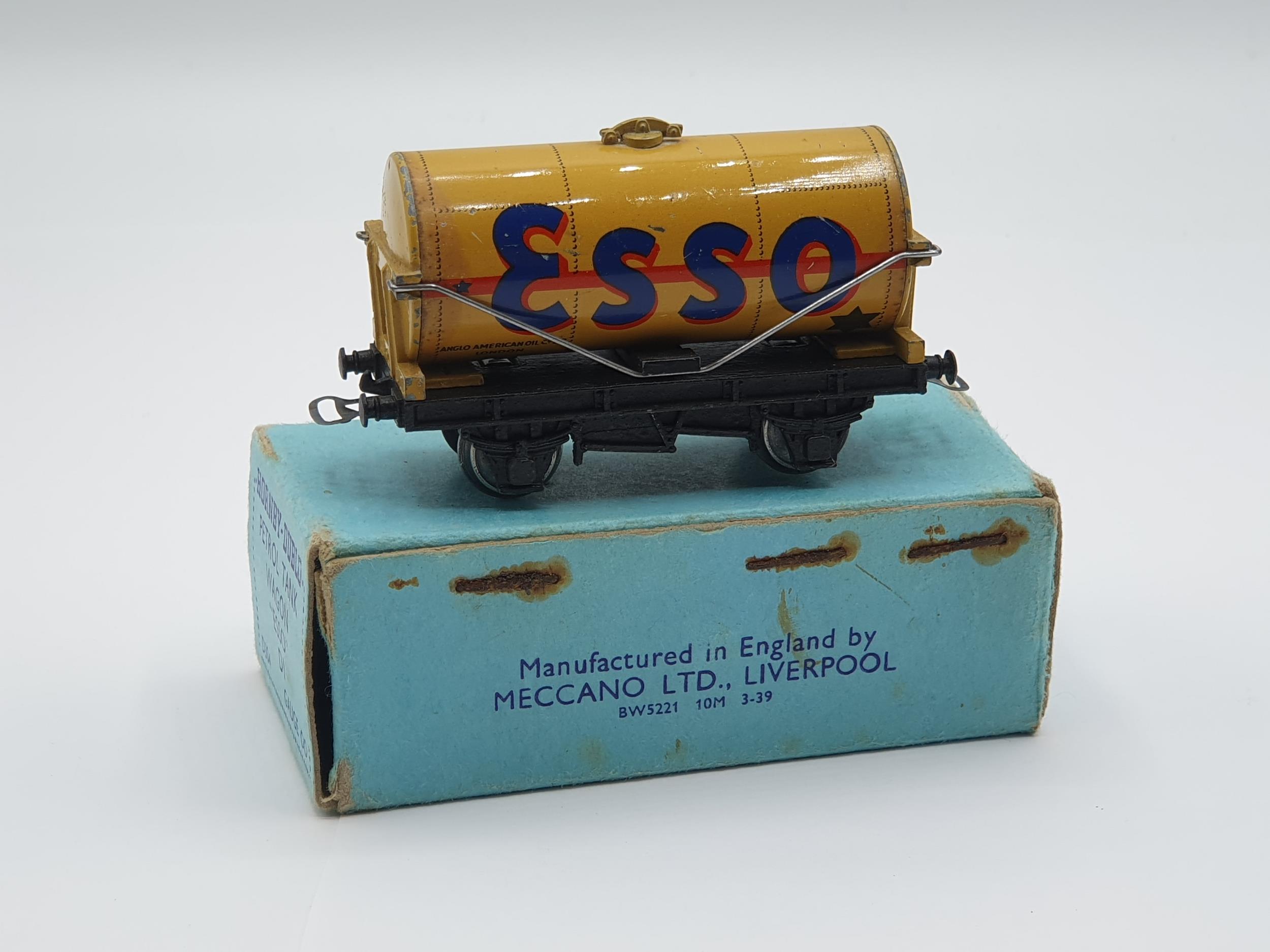 A boxed Hornby Dublo pre-war D1 buff 'Esso' Tanker, generally in excellent condition without fatigue