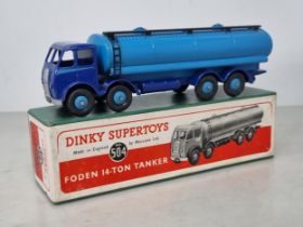 A boxed Dinky Supertoys No.504 blue Foden 14-ton Tanker, Nr M-M, green box superb