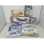 Eight boxed Airfix, Revell and Frog plastic Aircraft Kits including Dogfight Doubles Messerschmitt