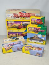 Seven boxed Corgi Circus Vehicles including ERF Box Lorry, 'Codona's' Leyland Truck, 'Crow' Scammell