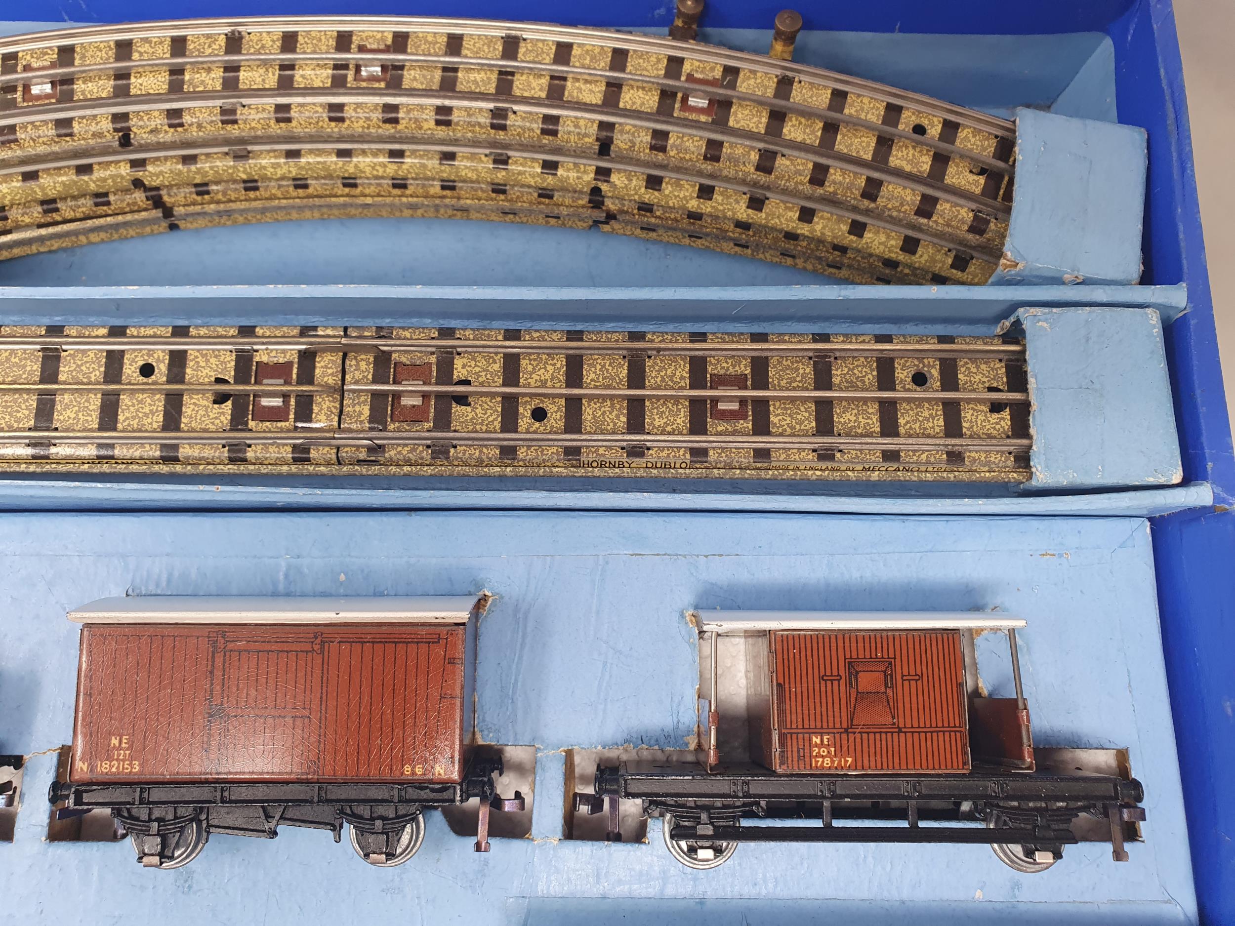 A boxed Hornby Dublo EDG7 Royal Scot LNER Goods Set, locomotive and wagons in mint condition, - Image 5 of 8