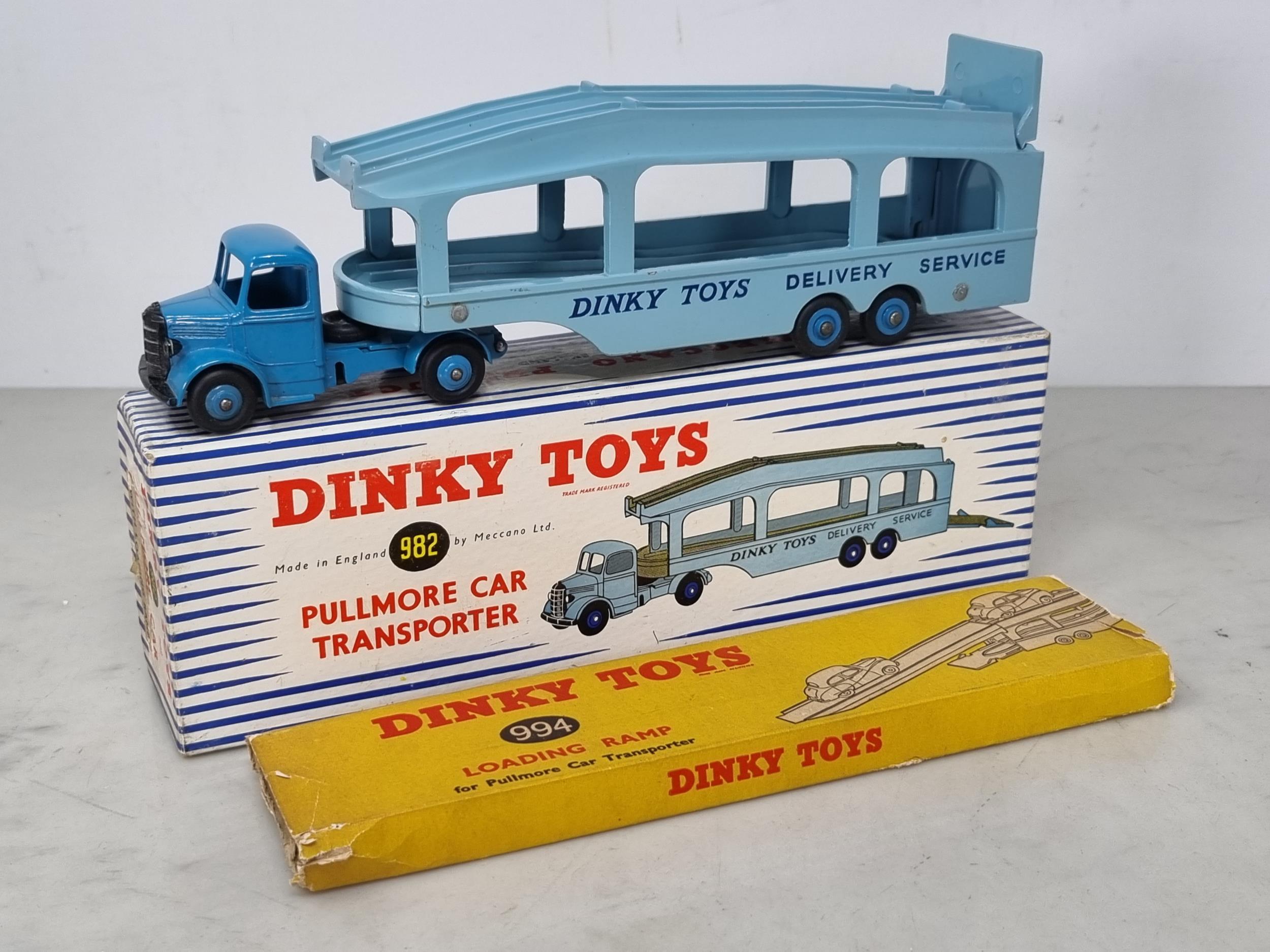 A boxed Dinky Toys No.982 Pullmore Car Transporter, Nr M-M with No.994 Ramp and packing, box Ex,