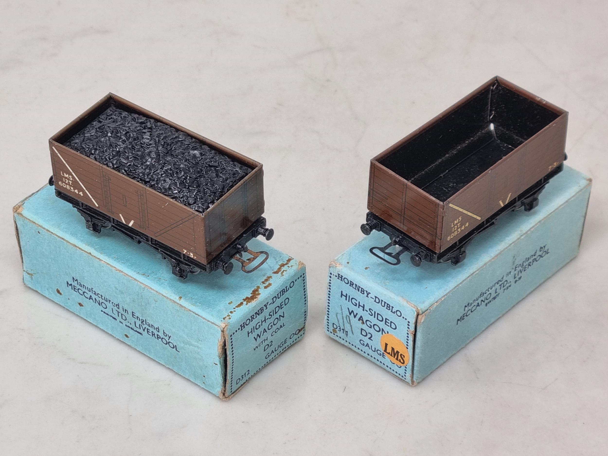 Two boxed Hornby Dublo pre-war L.M.S. High-sided Wagons, one with coal. Both near mint with no - Image 2 of 2