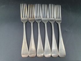 Six William IV silver Dessert Forks old english pattern, Exeter 1830, maker: William Woodman