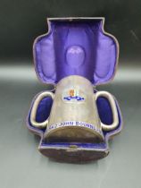 An Impressive Victorian silver and enamel twin handled Masonic Mug with oval cartouche and motto,