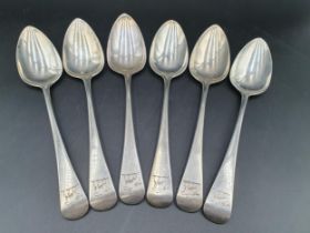 Six George III silver Table Spoons old english pattern engraved bull crests, London 1800, maker: S.