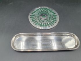 A Victorian silver Pen Tray with inscription, Chester 1900, and a George V silver mounted green