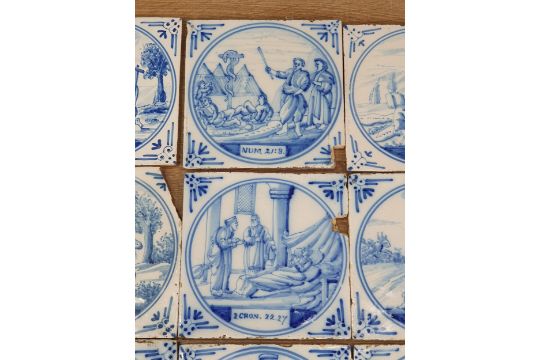 A Collection of twenty Blue & White Delft Tiles depicting Biblical Scenes to include" Sam 5, Mat 14, - Image 9 of 13