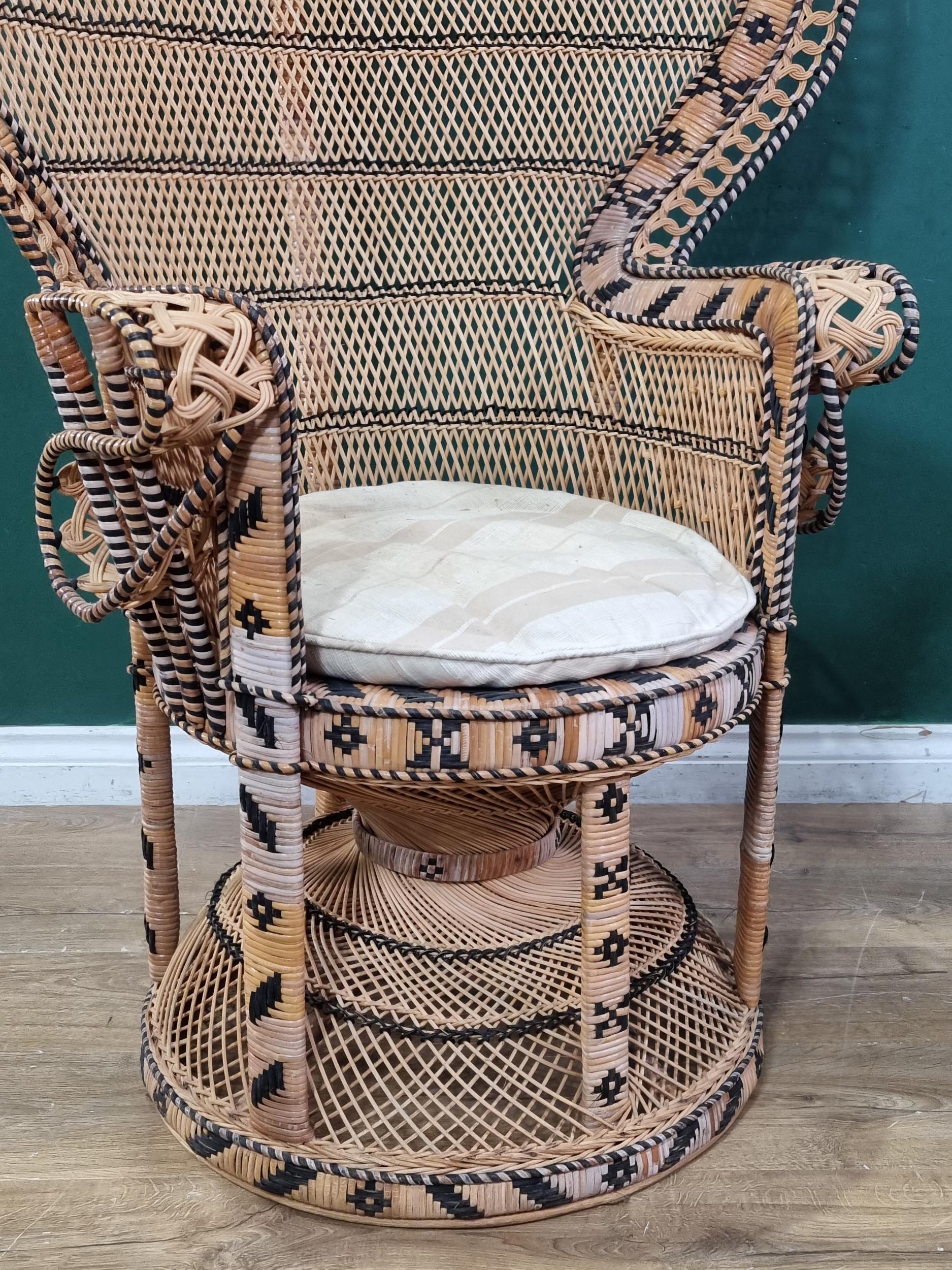 A pair of vintage wicker Large Peacock Highback Armchairs. Similar to chairs used in Emmanuelle Film - Image 3 of 5