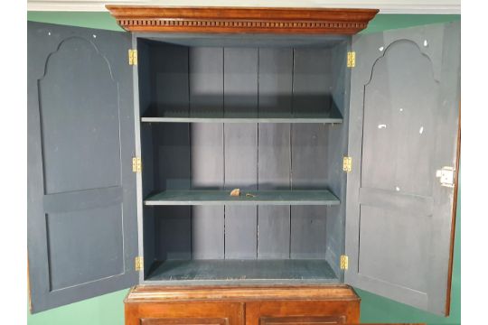 A fruitwood Cupboard with moulded dentil frieze cornice above pair of arched panelled doors - Image 5 of 7