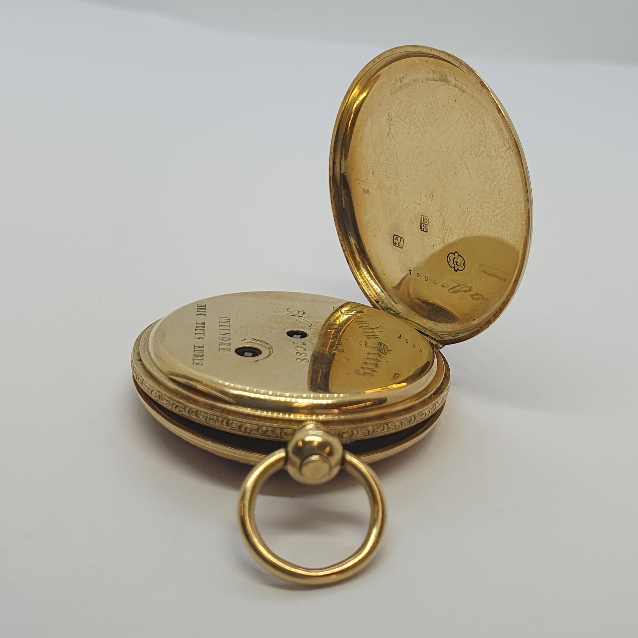 A French 19th century 18ct gold cased full Hunter Pocket Watch by Baudin Freres having white - Image 6 of 7