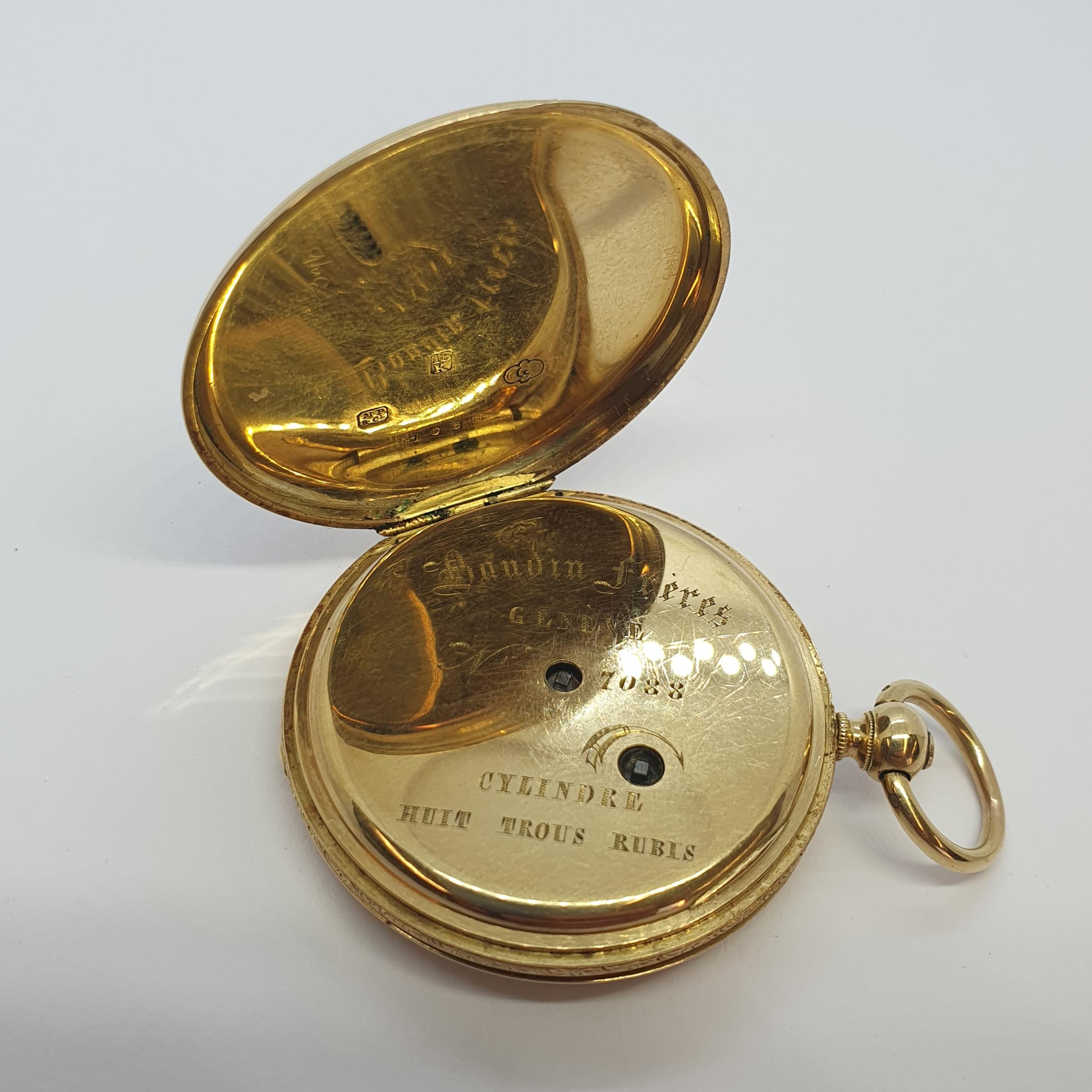 A French 19th century 18ct gold cased full Hunter Pocket Watch by Baudin Freres having white - Image 5 of 7