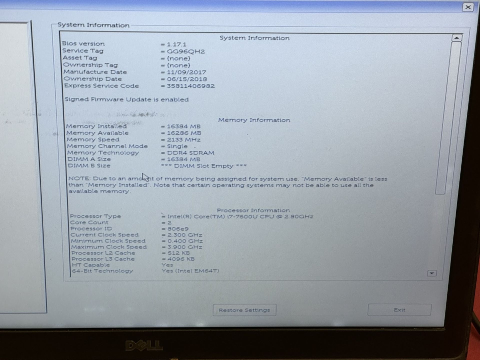 DELL LATITUDE 5580 CORE i7-7th 16GB RAM 512 SSD - Image 3 of 6