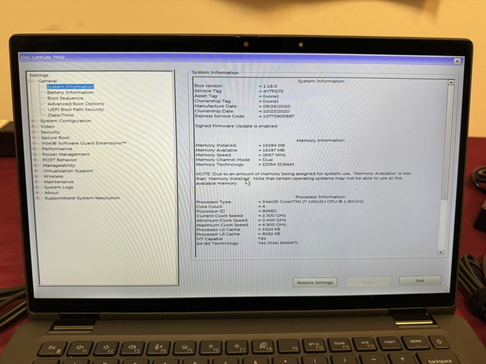 Dell Latitude 7410, i7 10th, 16GB RAM, 512GB SSD - Image 8 of 16