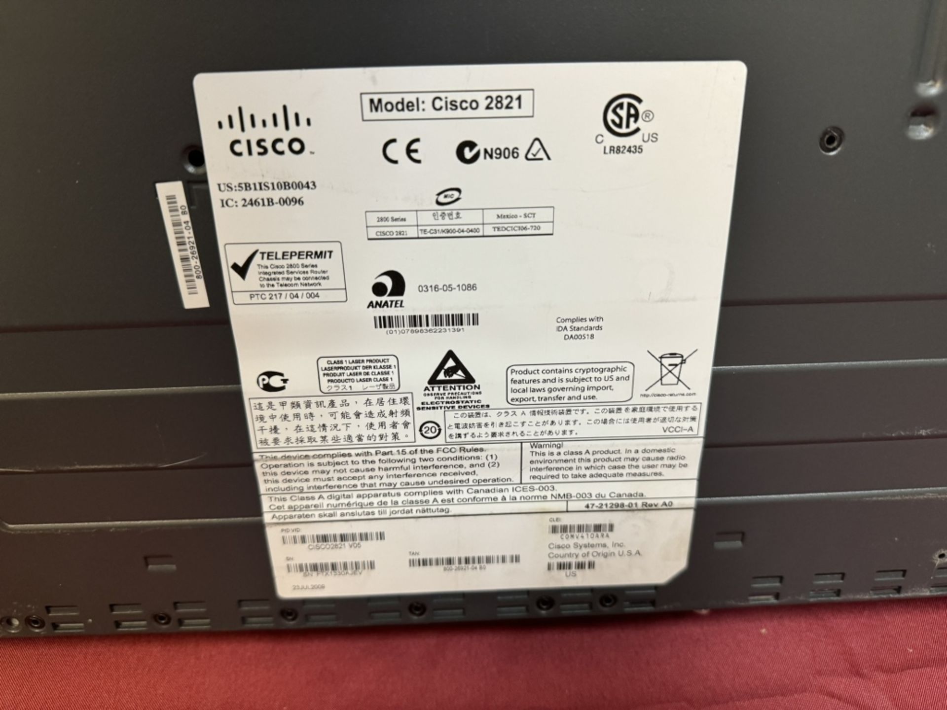 Cisco 2821 Router IOS 15.1, CME 8.5, 1GBD/256F - Image 7 of 9