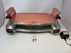 PINK CADILLAC VINTAGE BOOM BOX, TESTED WORKING