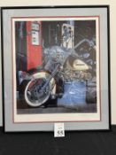 FRAMED MIXED MEDIA PRINT OF A HARLEY DAVIDSON