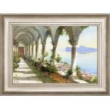 Girolamo Gianni "Colonnade Overlooking the Isle of Capri" Oil Painting