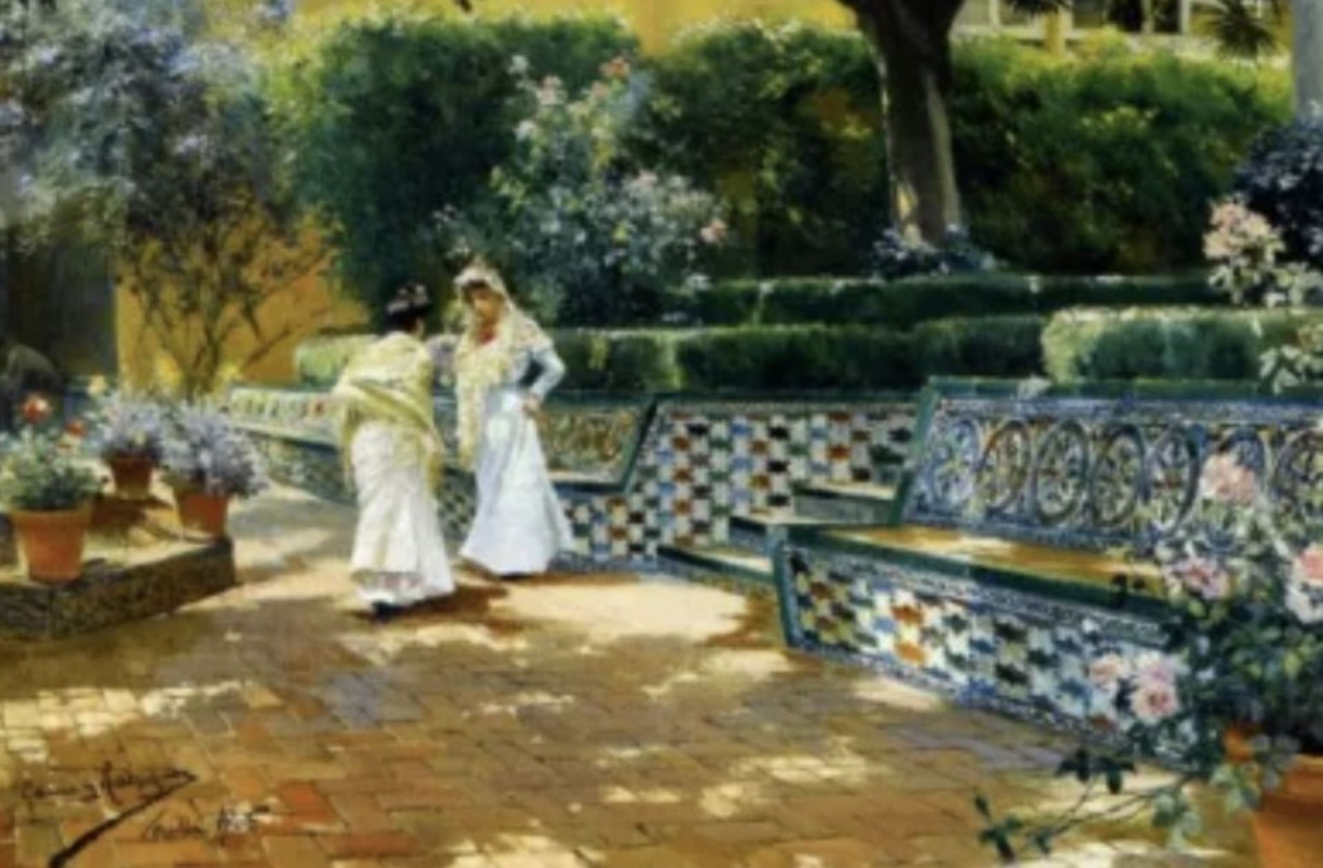 Manuel Garcia y Rodriguez "Gardens of the Alcazar Seville" Oil Painting - Image 4 of 5