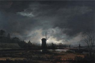 Aert van der Neer "Moonlit Landscape with a Windmill" Print
