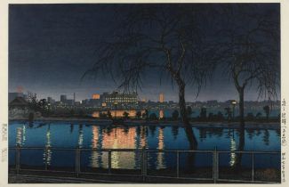 Kawase Hasui "Shinobazu Pont at Night, April, 1932" Print