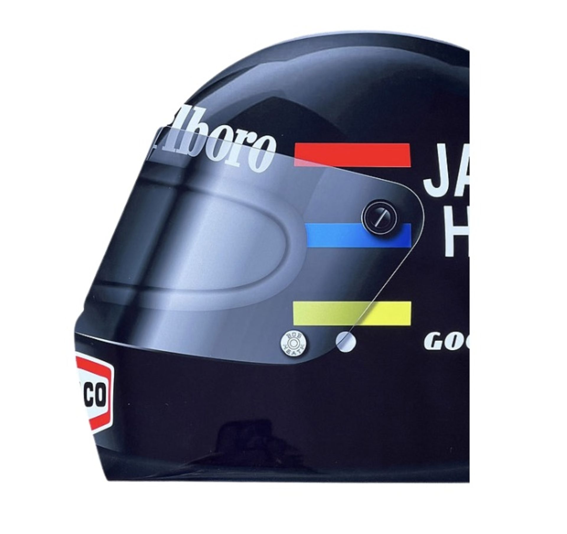 James Hunt F1 Helmet, Bell, Aluminum Wall Garage Display - Bild 2 aus 4