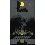 Charley Harper "Bat, Bullfrog, and Bonfire" 2014 Lithograph