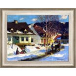 Clarence Gagnon "Quebec Village Street, Winter" Oil Painting