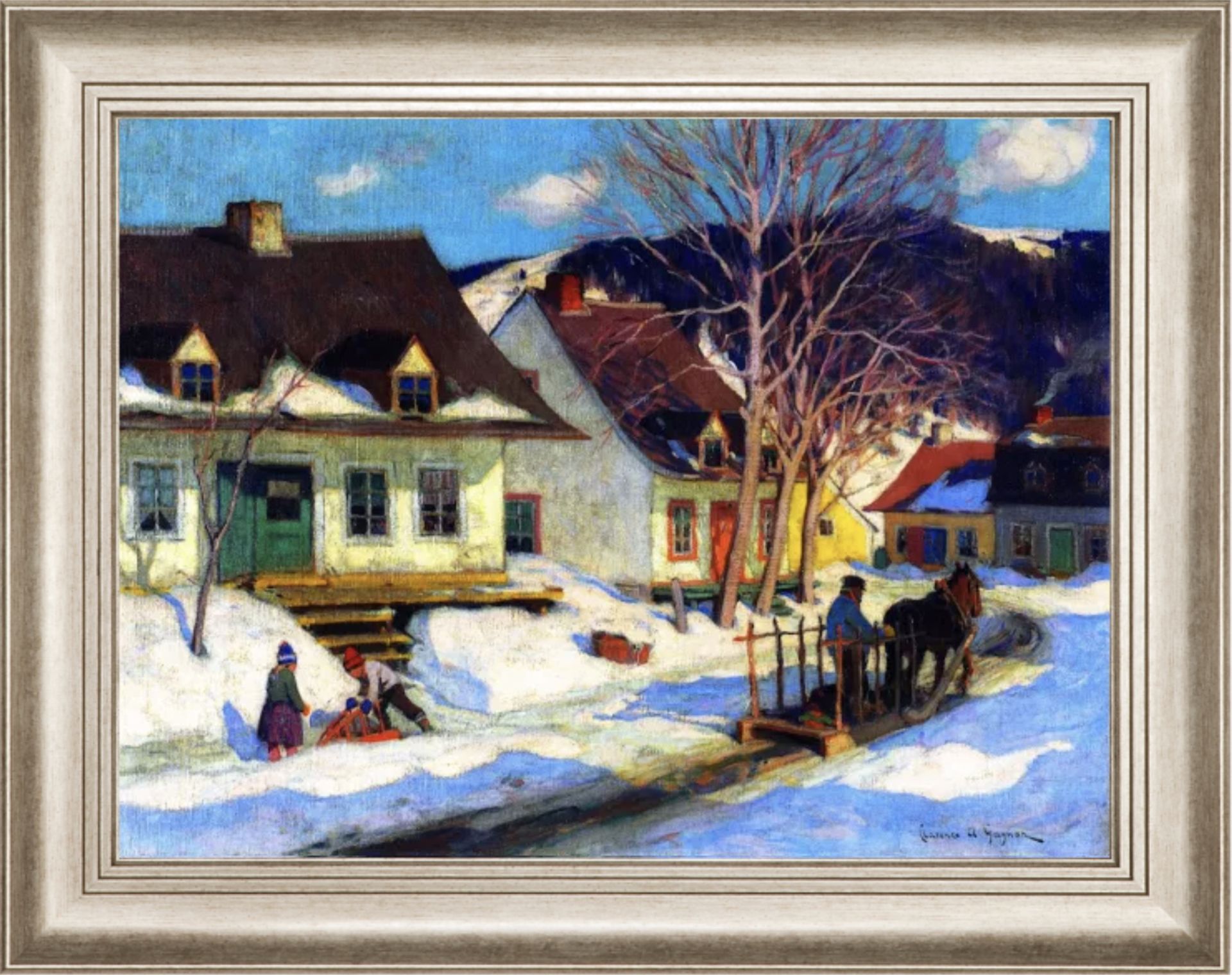 Clarence Gagnon "Quebec Village Street, Winter" Oil Painting