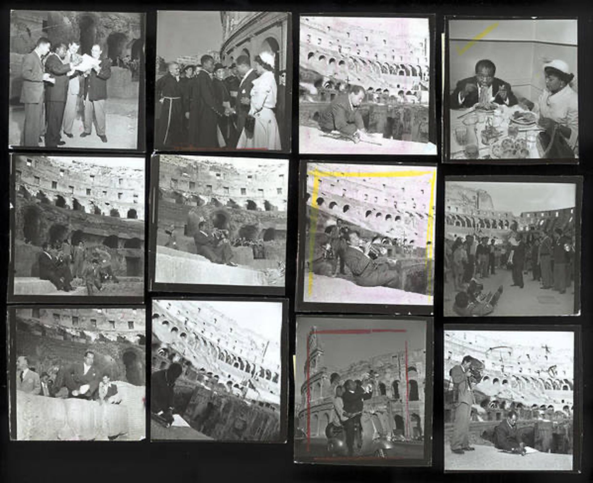 Slim Aarons "Louis Armstrong, Lucille Brown, Rome, 1949" Contact Sheet