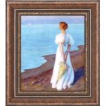 Charles Curran "On the Shores of Lake Erie" Oil Painting
