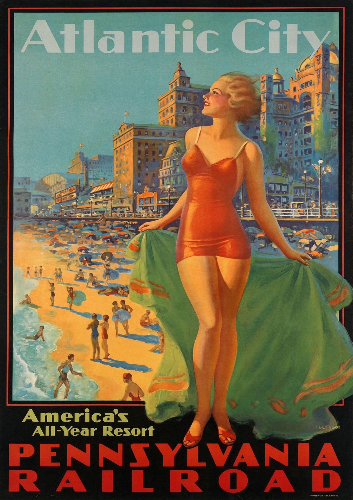 Atlantic City, Pennsylvania Railroad Travel Poster