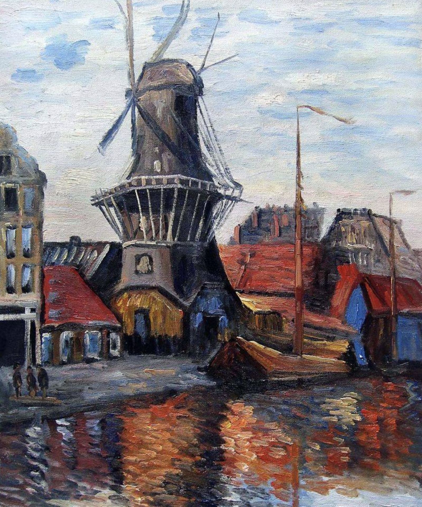 Claude Monet "Windmill on the Onbekende Canal, Amsterdam, 1874" Oil Painting