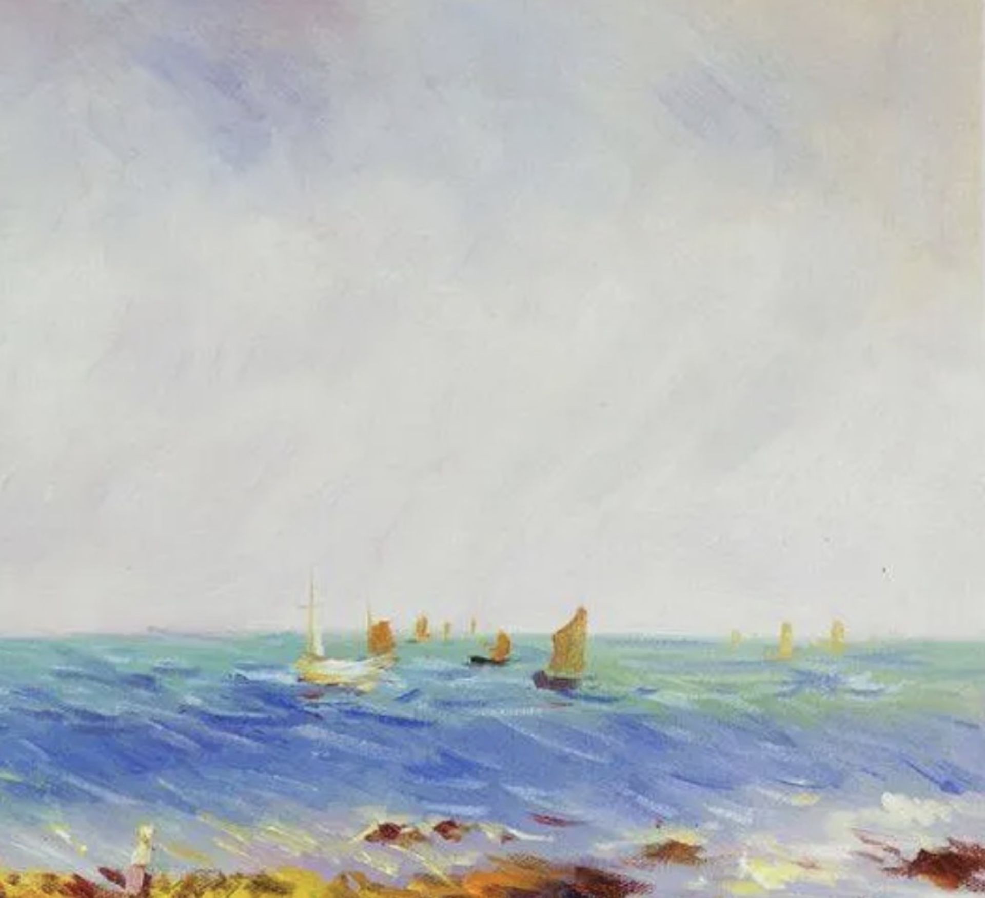 Pierre Auguste Renoir "Low Tide at Yport, 1872" Oil Painting - Image 4 of 5